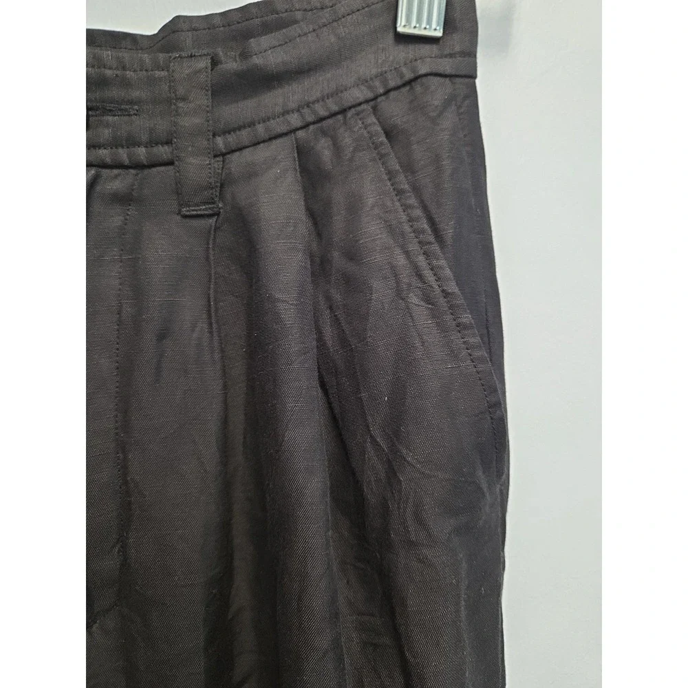 ANINE BING Carrie Linen Blend Size 34 (US 4) Wide Leg High Rise Pant Black